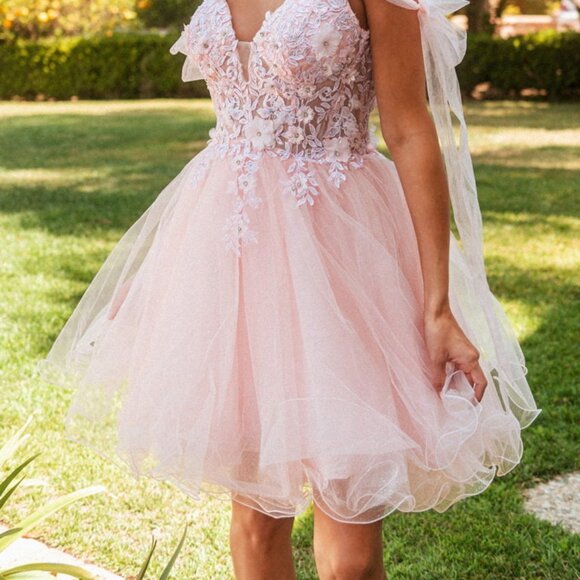 NEW SHORT OFF SHOULDER MINI HOMECOMING DRESS W/ SWEETHEART NECKLINE GL GS3513 - Picture 10 of 10